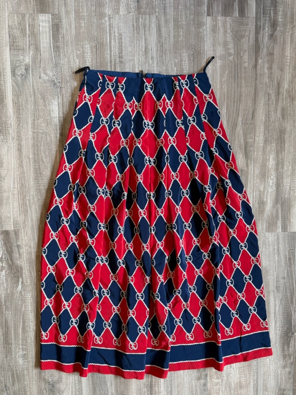 Gucci Red and Navy Geometric Print Pleated Skirt